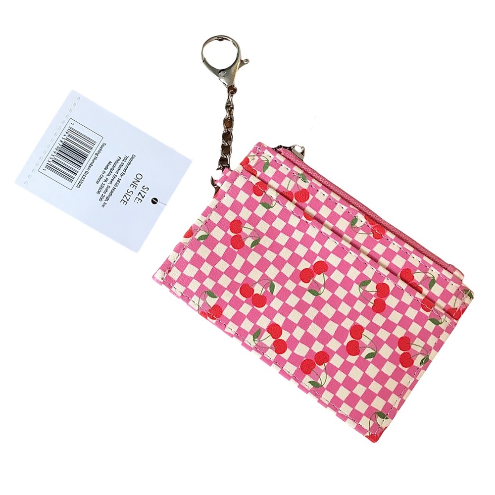 Cherry Print Wallet ID Holder Keychain